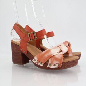 Korks Kork Ease Natalia Sandal Red Fabric Knot Size 9 Block Heel AS IS